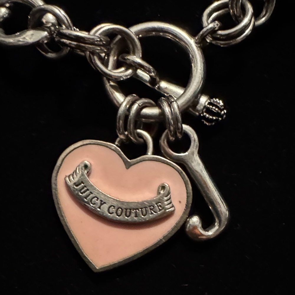 Juicy Couture Silver and Pink Heart & J Charm Toggle Necklace - Picture 6 of 9